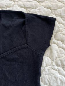 Black Ribbed Sweetheart Neck Top