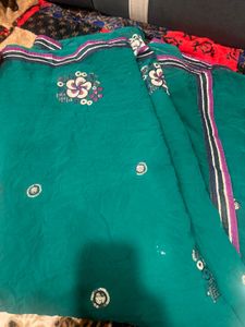 Elegant Emerald Green Embroidered Saree