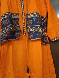Orange Elephant Print Kurti with Jacket