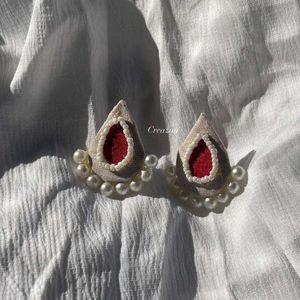 Handmade Pearl & Red Stone Earrings❤️