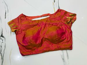 Vibrant Pink Silk Padded Blouse with Gold Trim