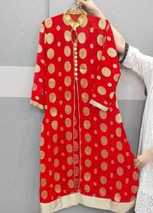 Red &amp; Gold Polka Dot Kurta Set with Dupatta