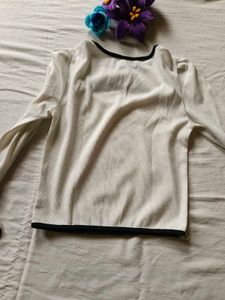 White Cutout Long Sleeve Top