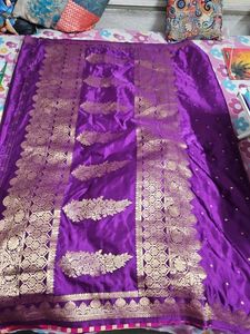 New Vibrant Purple Saree with Gold Weave