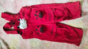 Boys,Red Velvet Dungaree,with Paw