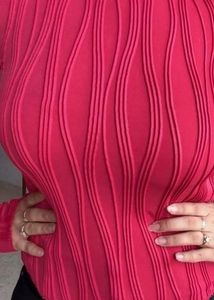Red Textured Long Sleeve Top