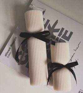 Vanilla Scented Ribbed Pillar Candles (Set of 2)