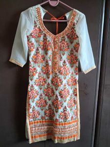 Elegant Orange &amp; White Embroidered Kurta Set