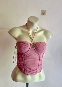 ZARA Pink Mesh Corset Top