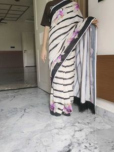 Elegant Striped Floral Saree