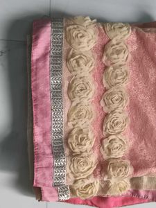 Elegant Pink Saree with Rose Embellishments