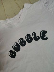White Bubble Print Puff Sleeve T-Shirt