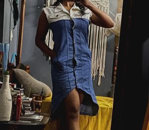DNMX Denim Blue And White Dress