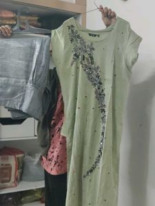 Embellished Green Casual Dress