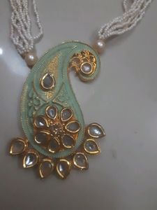 Green With White Kundan And Moti Maala