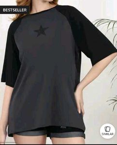 Grey Star Print Raglan T-Shirt