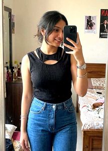 Black Smocked Cut-Out Tank Top