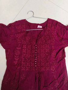 Wine Pure Chikankari Kurta Set