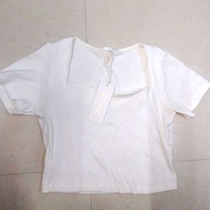 White Heart Neck T-Shirt