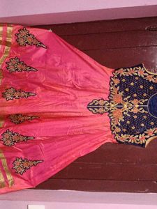 🌟 Royal Blue &amp; Pink Embroidered Anarkali Gown 🌟