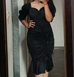 Chic Black Ruched Midi Dress