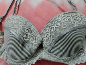 Lace Trim Striped Bra