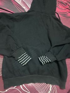 Black Hoodie with Striped Sleeves