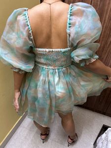Sheer Puff Sleeve Mini Dress