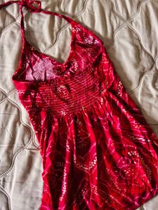 Vibrant Red Bandhani Kurti