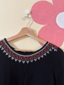 Embroidered Black Boho Blouse