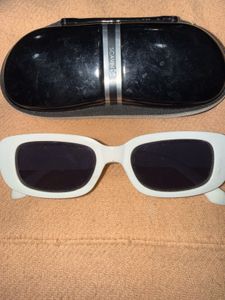 White Rectangular Sunglasses with Case