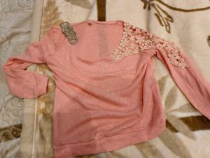 Peach Lace Sleeve Top