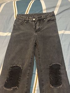 URBANIC Grey Ripped Wide Leg Jeans