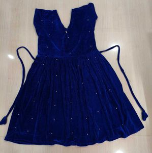 Elegant Blue Velvet Embellished Dress