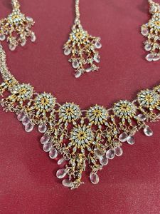 New Golden Set With Mang Tika Earrings