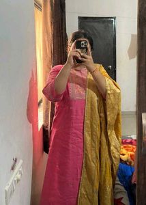 Beautiful Pink Kurta Set with Golden Dupatta