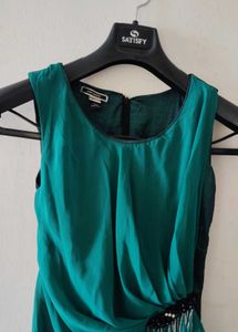 Chic Teal Embellished Drape Dress