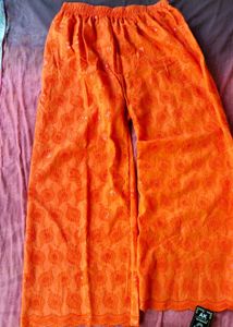 Vibrant Orange Chikankari Palazzo Pants