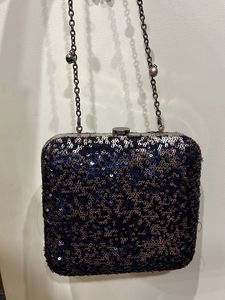 Sequins Hard Black Clutch Bag With Chain