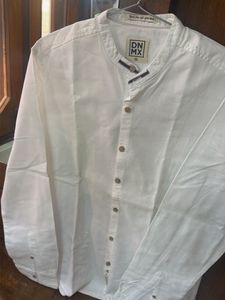 Men's White Band Collar Shirt