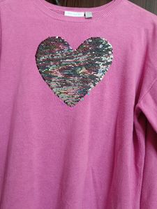 Pink Heart Sequin Sweater