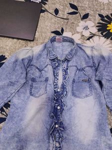 Stylish Ruffled Denim Shirt