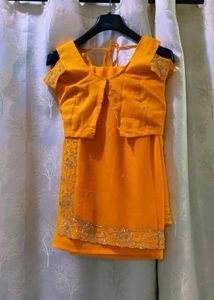Vibrant laddu yellow colour Diamond Work saree