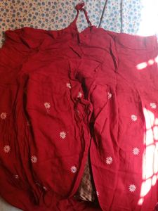 Red Embroidered Kurta Set