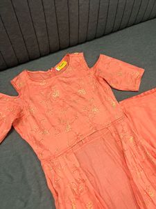 Peach Kurta Set with Gold Print