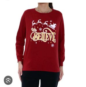 Red "We Believe" Christmas Long Sleeve Tee