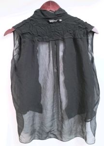 Black Sheer Button-Down Top