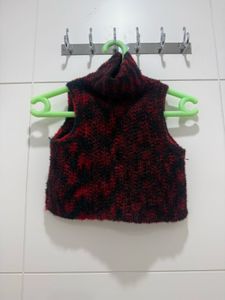 Cozy Red & Black Turtleneck Sleeveless Top