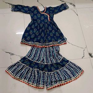 Blue Printed Kurti with Sharara Set