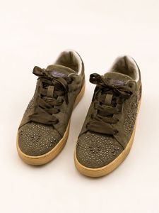 Green Embellished Sneakers with Ribbon Laces
